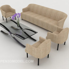 Model 3d Sofa Kombinasi Coklat Cerah Kasual