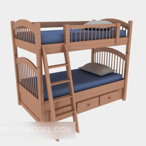 سرير أطفال بطابقين خشبي نموذج ثلاثي الأبعاد