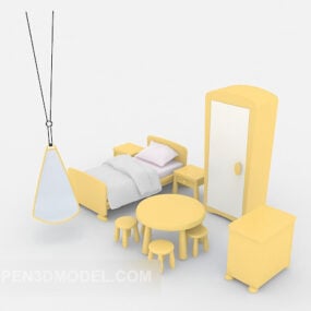 Bộ nội thất phòng ngủ trẻ em mô hình 3d