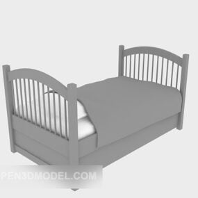 Mô hình 3d giường gỗ nguyên khối cho trẻ em sơn màu xám