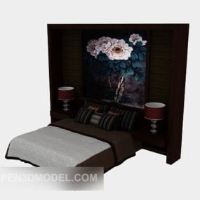 Chinese Double Bed Wall Back 3d model