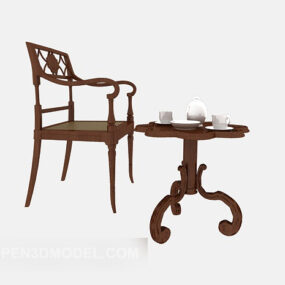 Chinese Armrest Table Chair 3d model