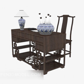 Chinese Bar Case Solid Wood Desk Set 3d model