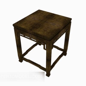 שולחן מרובע מעץ מלא חום סיני דגם תלת מימד
