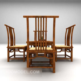 3д модель китайского обеденного стола и стула с высокой спинкой