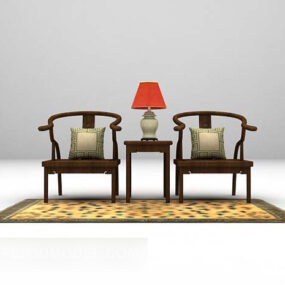 Chinese Vintage Brown Table And Chair Carpet 3d model