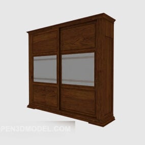 Dřevěná skříň s oblečením 3D model