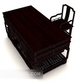 čínský vyřezávaný stůl a židle 3d model