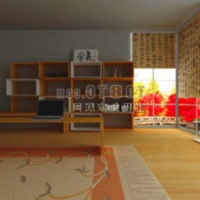 Salle d'étude chinoise, mobilier moderne, intérieur modèle 3D