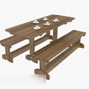 Chinese Teahouse Table Chairs Set 3d model