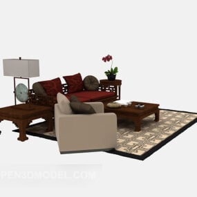 Kinesisk möbelset soffa med matta 3d-modell