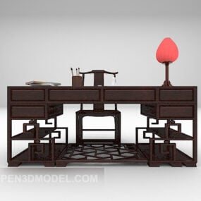 Kinesiskt mörkt trä skrivbord 3d-modell