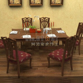 Chinese Dining Table And Chair Furniture 3d model