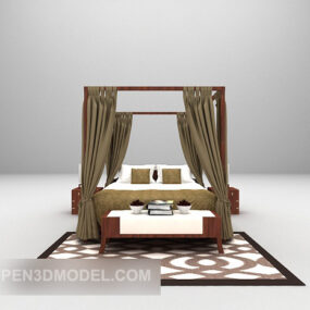 Chinese Double Poster Bed 3d model