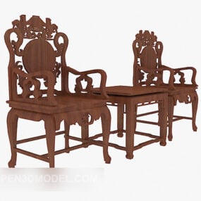 Chinese Exquisite Carved Table Chair 3d model
