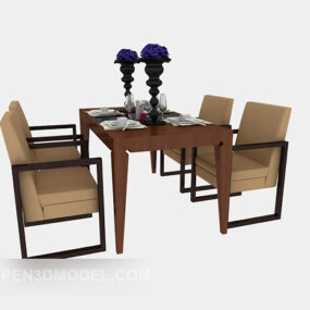 中式四人餐桌木质3d模型