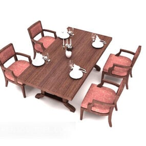 Chinese Four-person Solid Wood Dining Table 3d model