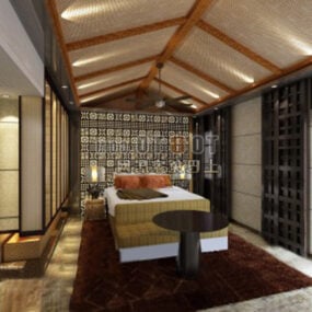 Interior de diseño de dormitorio completo chino modelo 3d