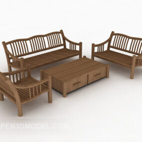 Chinese Full Wood Table Chair 3d model
