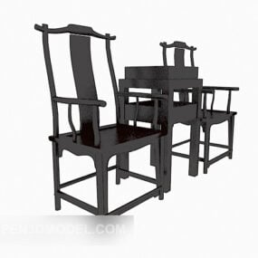 Chinese High-back Chair, Side Table 3d model