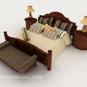 Chinese Home Retro Double Bed 3d model