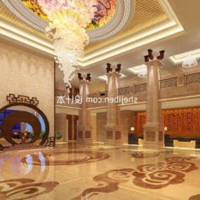 Modelo 3d do lobby da lâmpada de cristal grande do hotel chinês