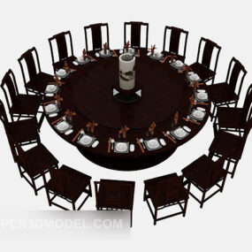 أطقم كراسي طاولة كبيرة صينية نموذج ثلاثي الأبعاد