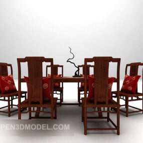 Modelo 3D de mesa e cadeiras chinesas em formato longo