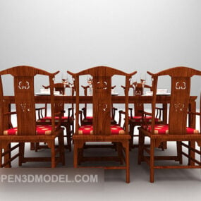 Chinese Long Table And Chair Traditional 3d model