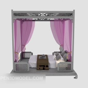Modelo 3D de cama com pôster de luxo chinês