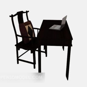 Kinesisk minimalistisk skrivebord og stol 3d-modell