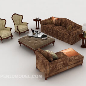 Chinese Retro Brown Sofa 3d model