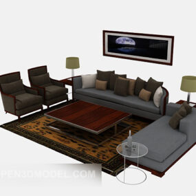 中式复古沙发全套3d模型