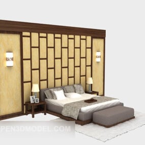 Chinese Retro Double Bed 3d model