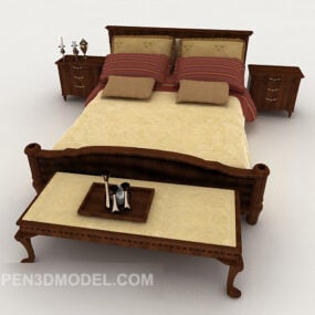 Chinese Retro Home Wooden Double Bed 3d model