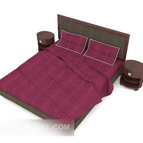 3d модель китайського двоспального ліжка ретро фіолетового кольору