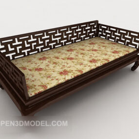 3д модель односпальной кровати в китайском ретро стиле