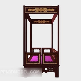 Chinese Retro Wooden Bed 3d model