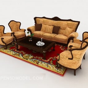 中式复古黄色组合沙发V1 3d模型