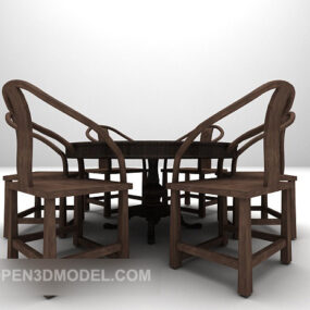 中国の円卓と椅子 3D モデル