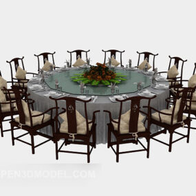 3д модель китайского большого стула с круглым столом