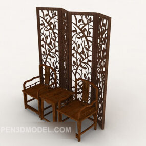 Chiński ekran, krzesło domowe z litego drewna Model 3D
