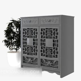 Chinese Side Cabinet Grey Painted 3d model