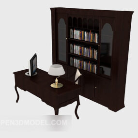قفسه کتاب چوبی ساده چینی مدل سه بعدی