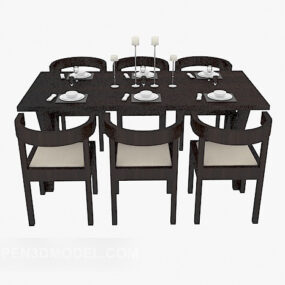 Dinning Table Chair Six-person Chinese Style 3d model