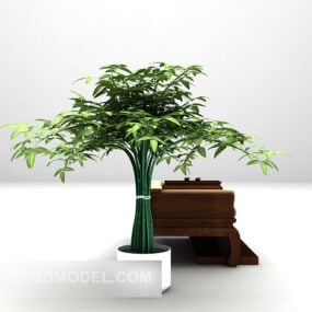 中式沙发家具与盆景盆栽3d模型