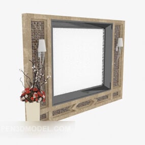 Chinese Solid Wood Tv Wall 3d model