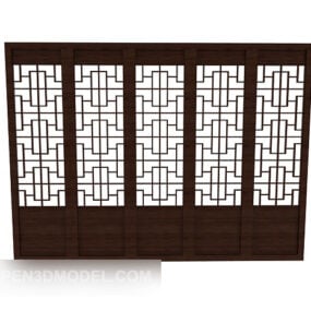 Cửa gỗ Trung Quốc có khung chạm khắc mô hình 3d