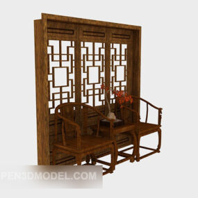 Chinese Wood Single Sofa Carving Screen 3d model