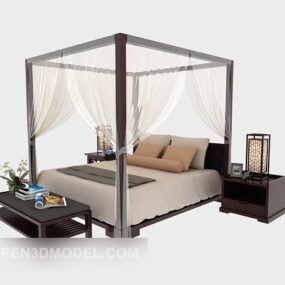 Chinese Poster Double Bed 3d model